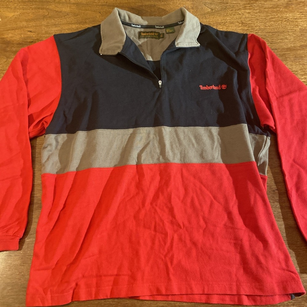 Timberland Red Black Quarter Zip Long Sleeve Cotton Pullover Sweater Men's XXL